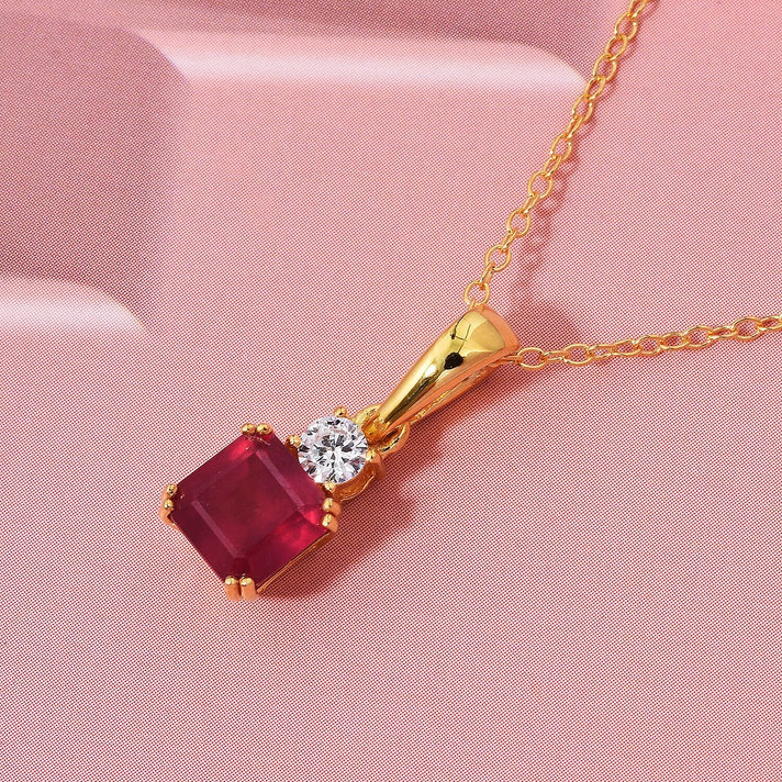 Luxuriant - Premium African Ruby &amp; Lab Grown Diamond Pendant with Chain (Size 20) in Yellow Gold Plated Sterling Silver 1.73 Ct. 4426291 2