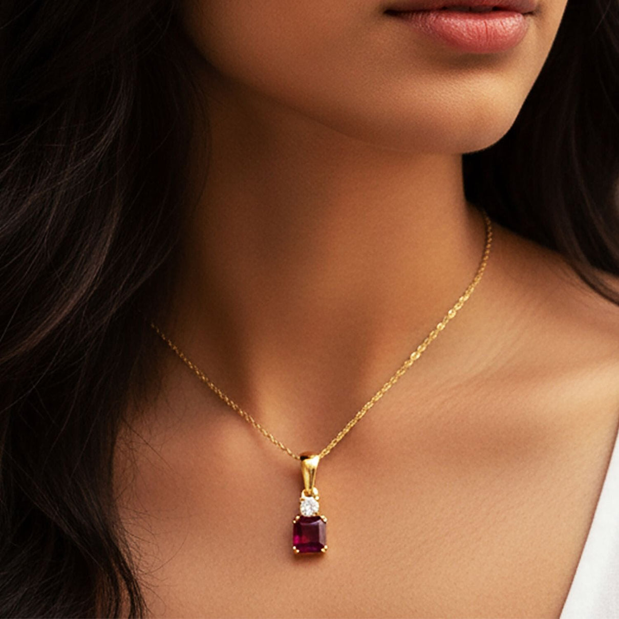 Luxuriant - Premium African Ruby &amp; Lab Grown Diamond Pendant with Chain (Size 20) in Yellow Gold Plated Sterling Silver 1.73 Ct. 4426291 3