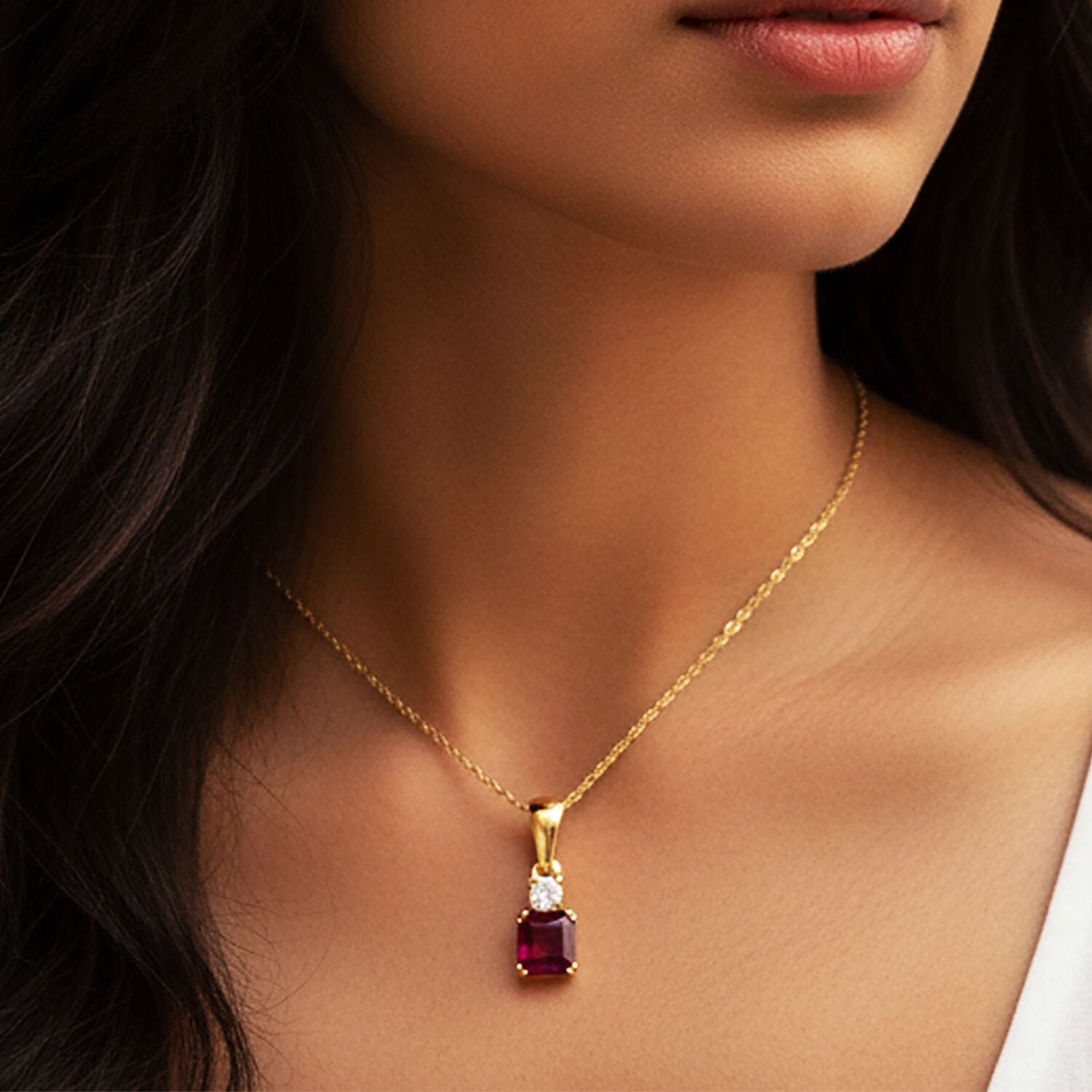 Luxuriant - Premium African Ruby &amp; Lab Grown Diamond Pendant with Chain (Size 20) in Yellow Gold Plated Sterling Silver 1.73 Ct. 4426291 3