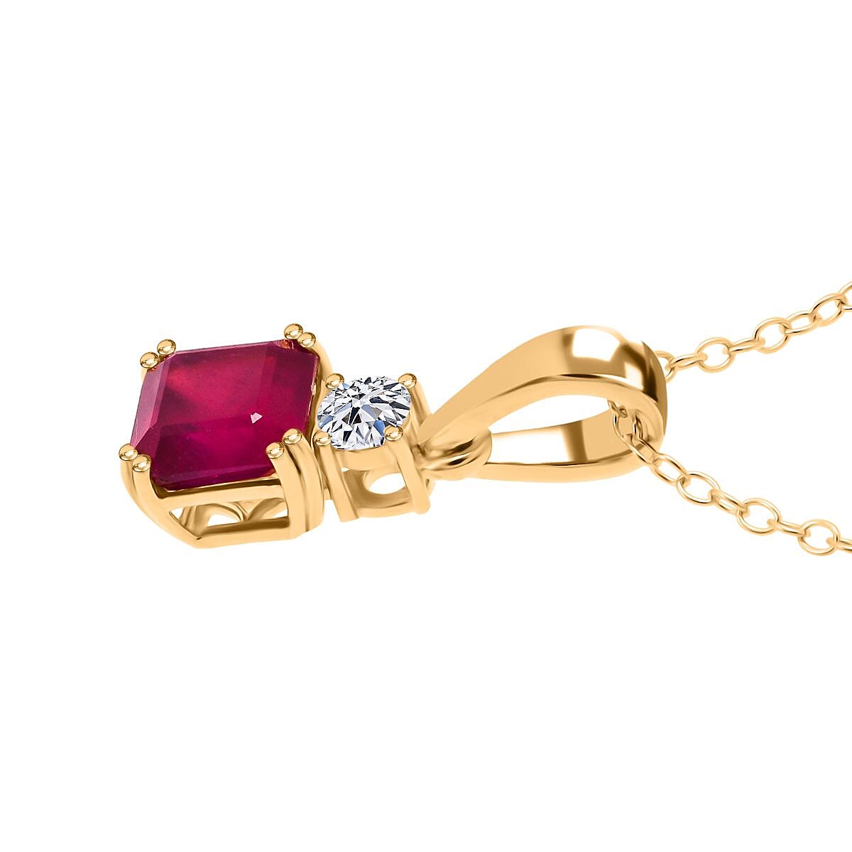 Luxuriant - Premium African Ruby &amp; Lab Grown Diamond Pendant with Chain (Size 20) in Yellow Gold Plated Sterling Silver 1.73 Ct. 4426291 4