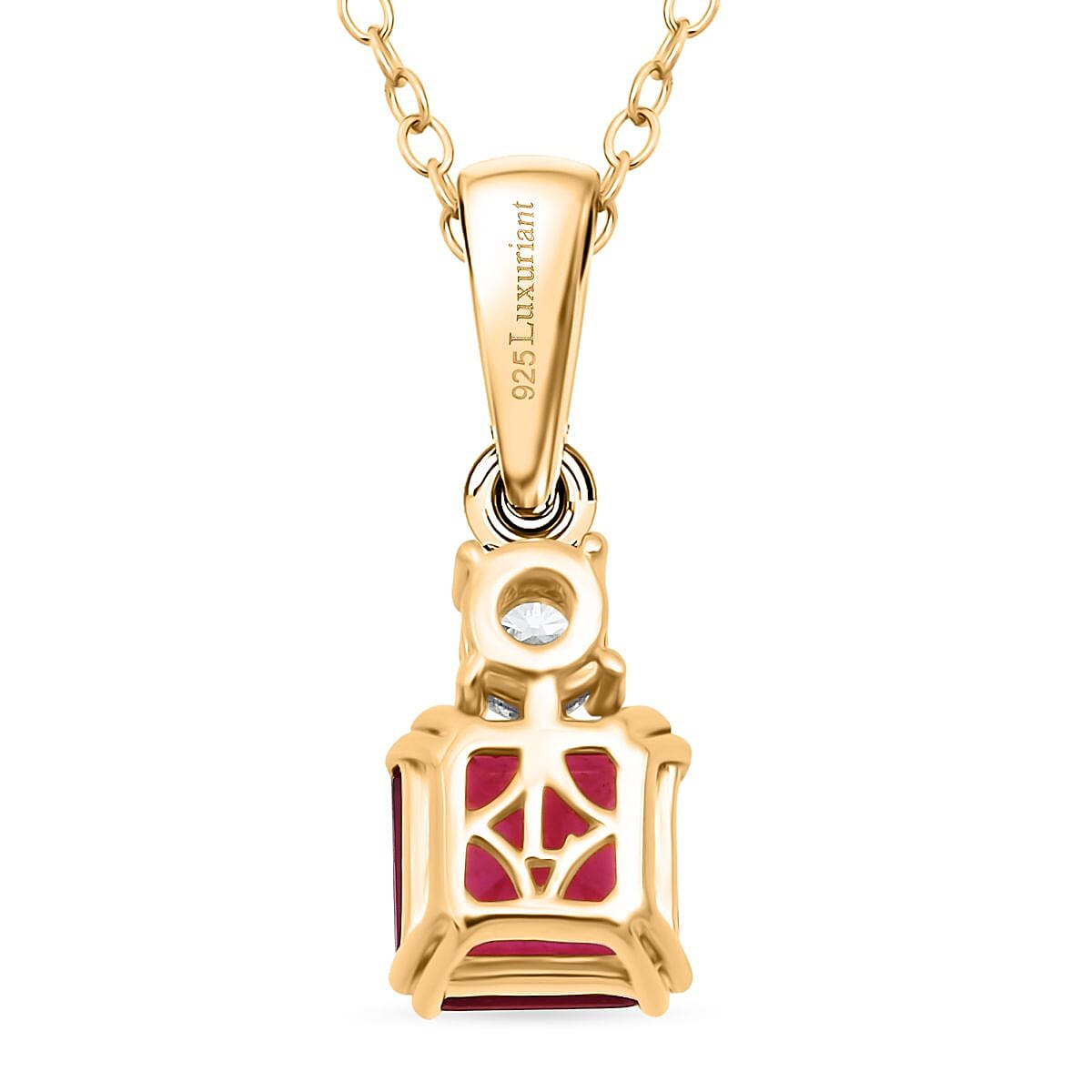 Luxuriant - Premium African Ruby &amp; Lab Grown Diamond Pendant with Chain (Size 20) in Yellow Gold Plated Sterling Silver 1.73 Ct. 4426291 5