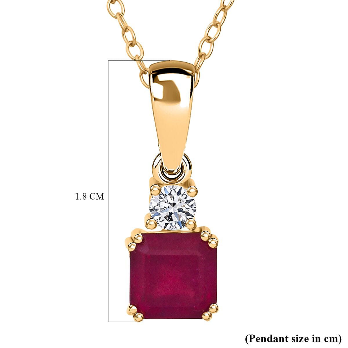 Luxuriant - Premium African Ruby &amp; Lab Grown Diamond Pendant with Chain (Size 20) in Yellow Gold Plated Sterling Silver 1.73 Ct. 4426291 6