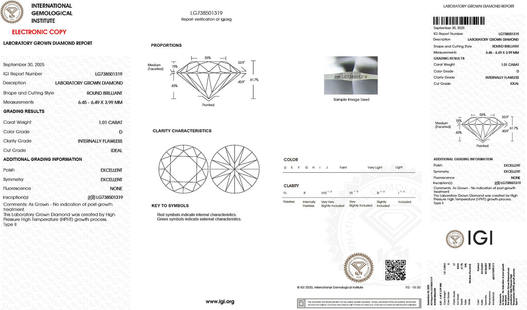 Luxuriant IGI Certified Lab Grown Diamond (D-IF) 1.02 Ct.