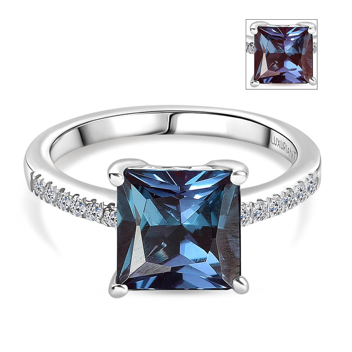 LUXURIANT 3.27 Ct. Lab Grown Alexandrite, Lab Grown Diamond Ring in Rhodium Overlay Sterling Silver 8279212 1