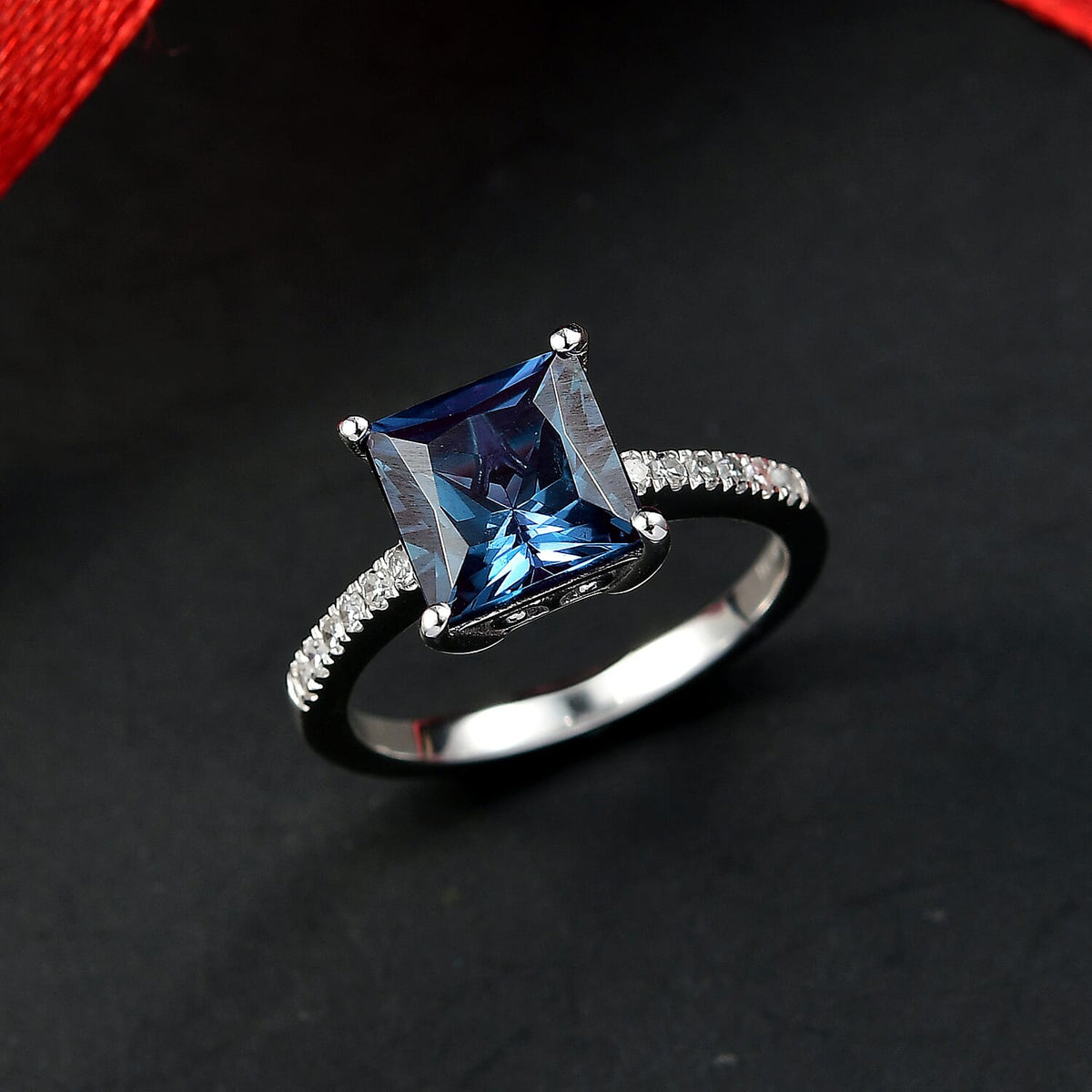 LUXURIANT 3.27 Ct. Lab Grown Alexandrite, Lab Grown Diamond Ring in Rhodium Overlay Sterling Silver 8279204 2