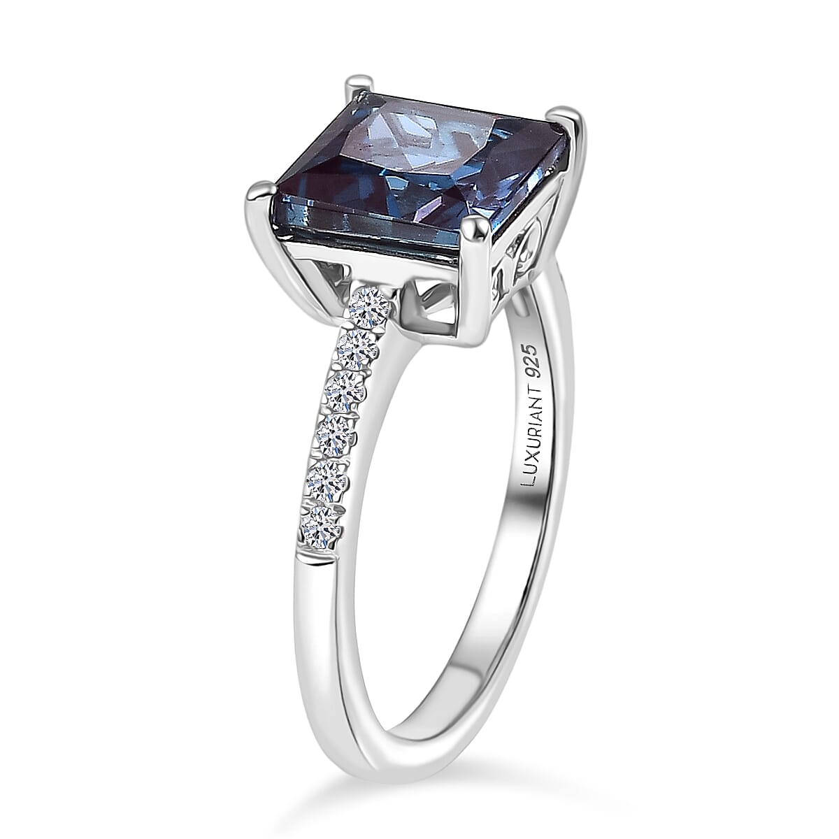 LUXURIANT 3.27 Ct. Lab Grown Alexandrite, Lab Grown Diamond Ring in Rhodium Overlay Sterling Silver 8279204 4