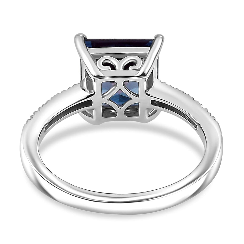 Luxuriant Lab Grown Alexandrite & Lab Grown Diamond Ring in Rhodium Overlay Sterling Silver 3.42 Ct.