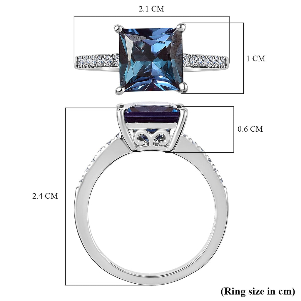 Luxuriant Lab Grown Alexandrite & Lab Grown Diamond Ring in Rhodium Overlay Sterling Silver 3.42 Ct.