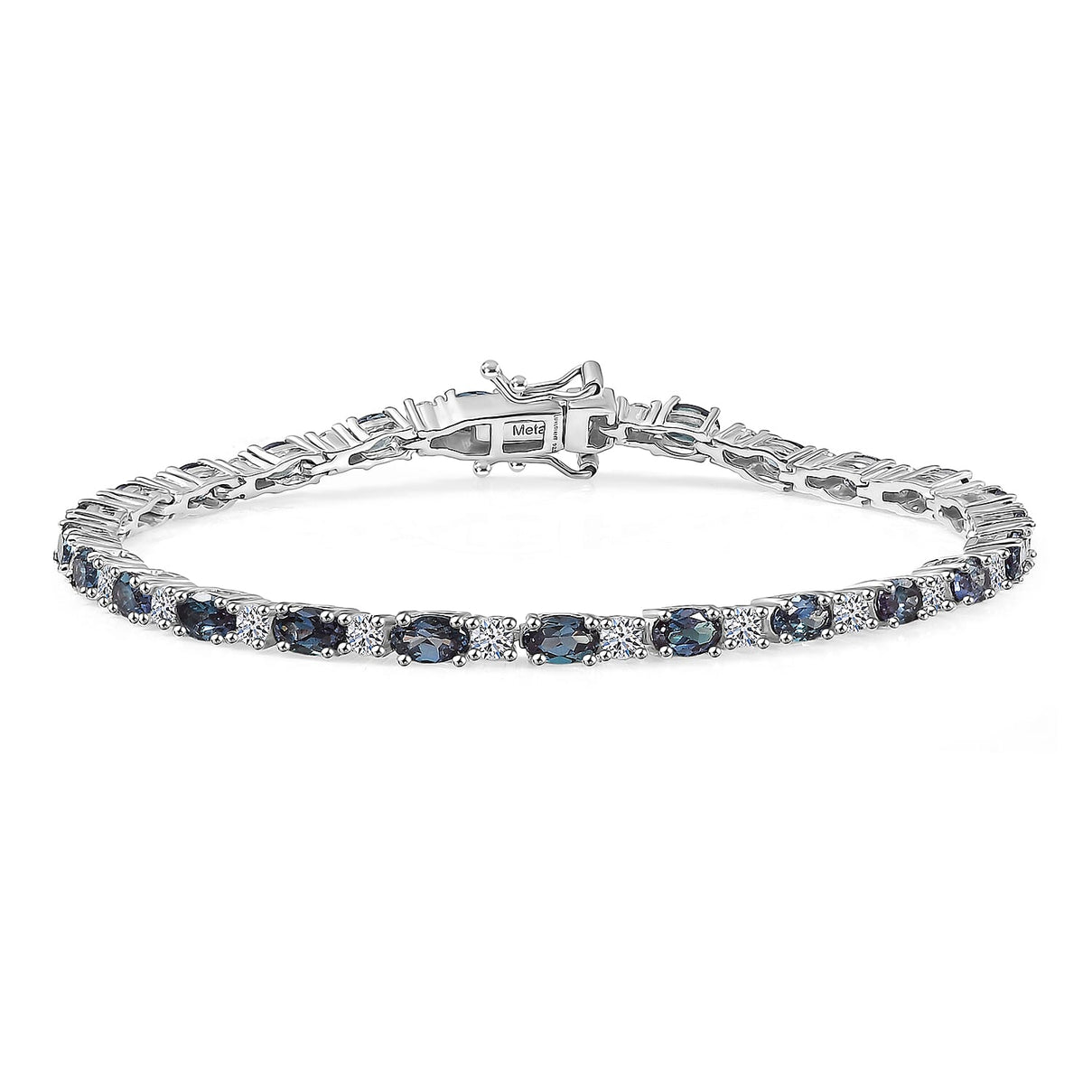 LUXURIANT Lab Grown Alexandrite, Lab Grown Diamond Tennis Bracelet (Size - 7.5) with GB Box Clasp in Rhodium Overlay Sterling Silver 8.64 Ct. 8301652 0