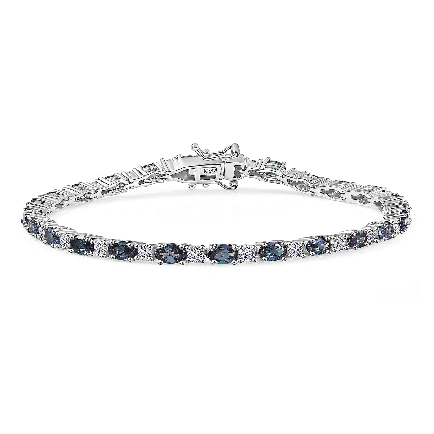 LUXURIANT Lab Grown Alexandrite, Lab Grown Diamond Tennis Bracelet (Size - 7.5) with GB Box Clasp in Rhodium Overlay Sterling Silver 8.64 Ct. 8301652 0