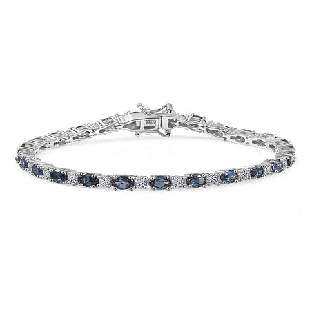 LUXURIANT Lab Grown Alexandrite, Lab Grown Diamond Tennis Bracelet (Size - 7.5) with GB Box Clasp in Rhodium Overlay Sterling Silver 8.64 Ct. 8301652 1