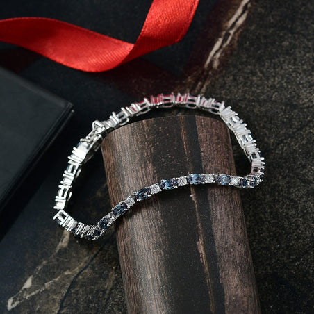 LUXURIANT Lab Grown Alexandrite, Lab Grown Diamond Tennis Bracelet (Size - 7.5) with GB Box Clasp in Rhodium Overlay Sterling Silver 8.64 Ct. 8301652 2