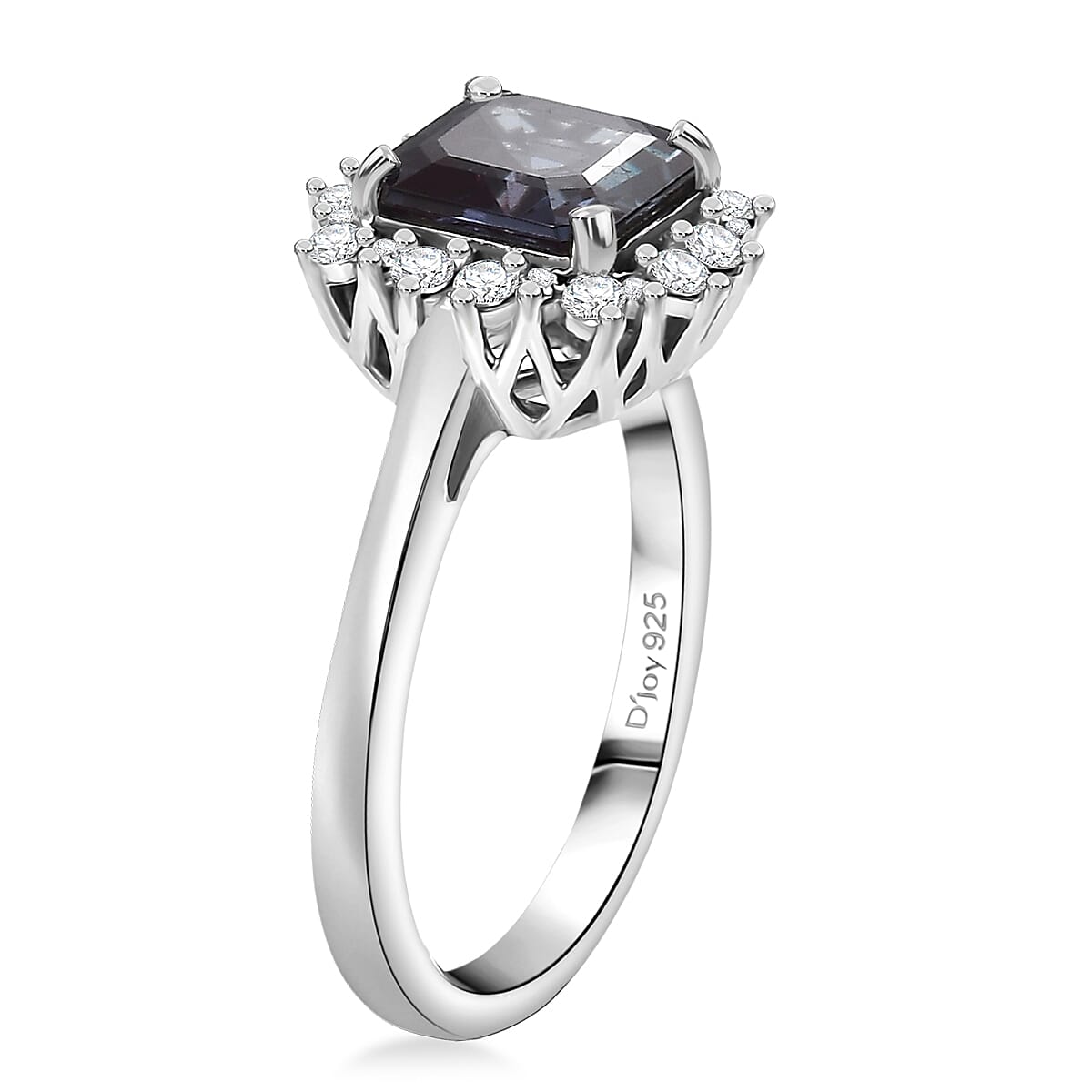 D'Joy 2 Ct. Lab Grown Alexandrite, Moissanite Halo Ring in Rhodium Overlay Sterling Silver 8278855 4