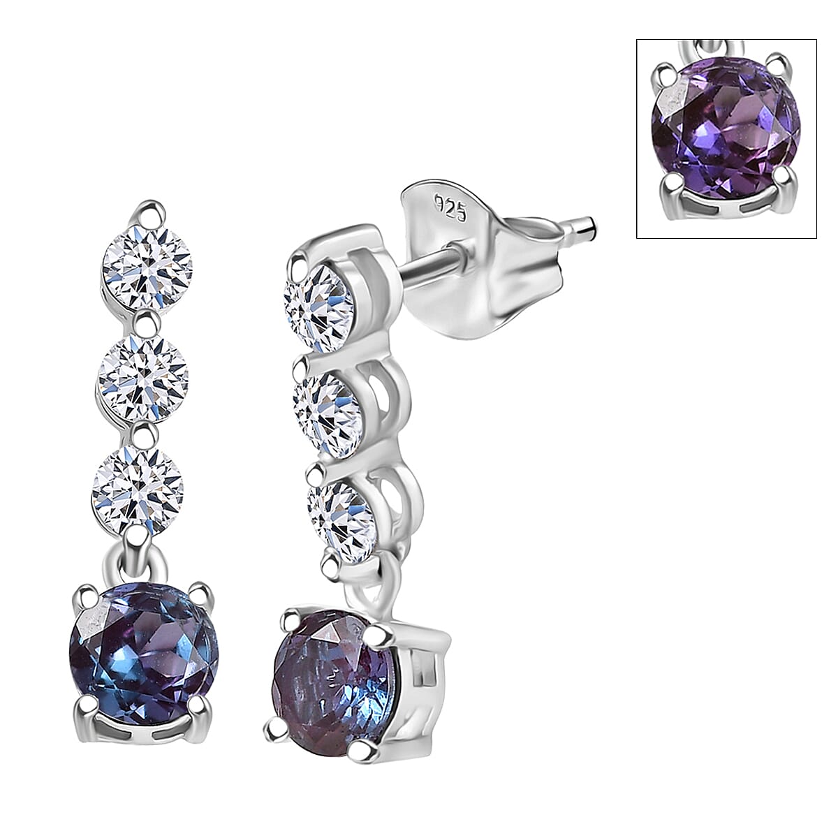 Luxuriant Lab Grown Alexandrite &amp; White Zircon Dangling Earring in Rhodium Overlay Sterling Silver 2.52 Ct. 8278882 0