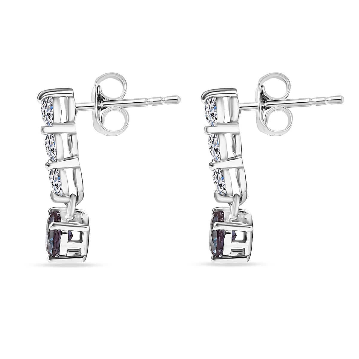 Luxuriant Lab Grown Alexandrite &amp; White Zircon Dangling Earring in Rhodium Overlay Sterling Silver 2.52 Ct. 8278882 4