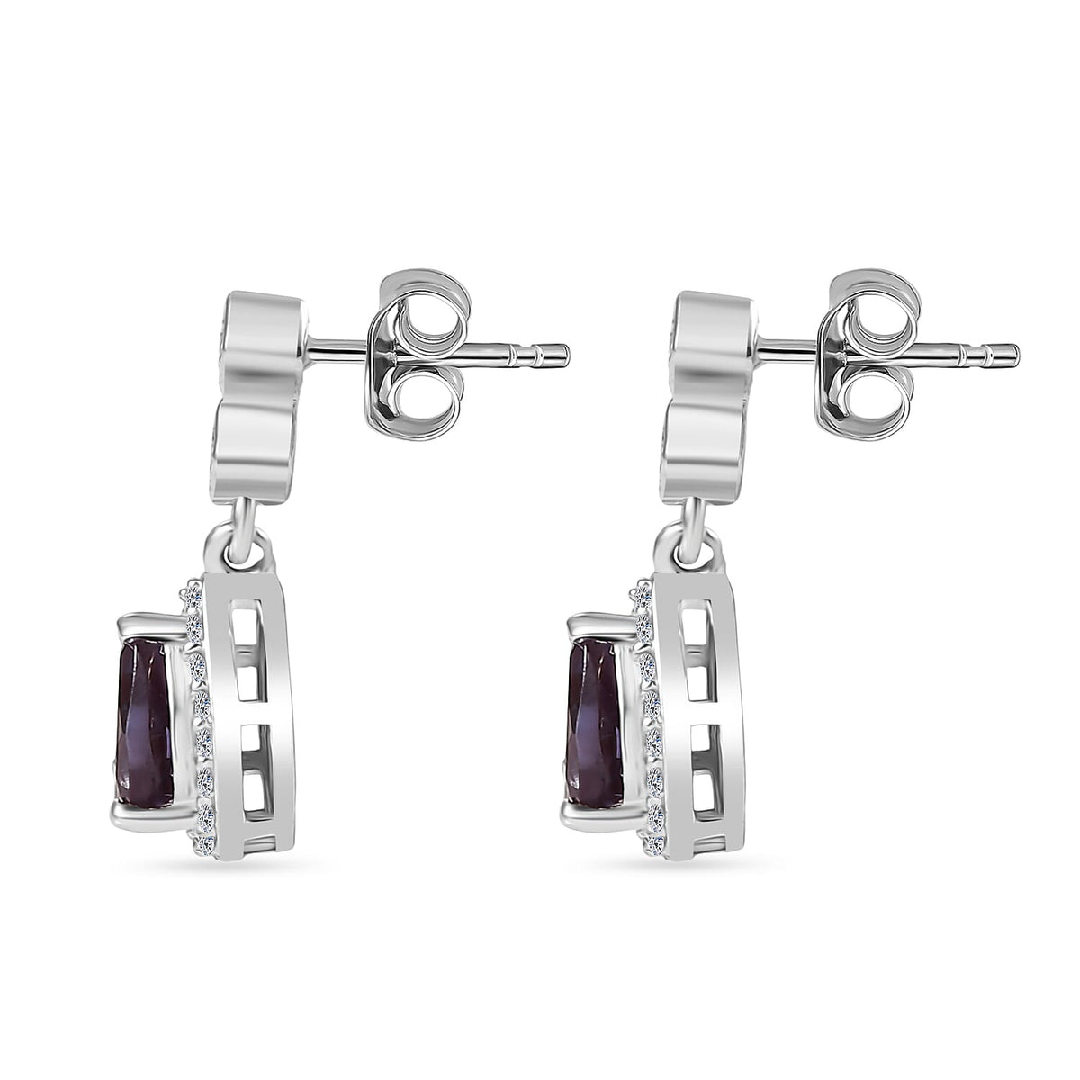 Luxuriant Lab Grown Alexandrite &amp; White Zircon Dangling Earring in Rhodium Overlay Sterling Silver 1.14 Ct. 8279029 4