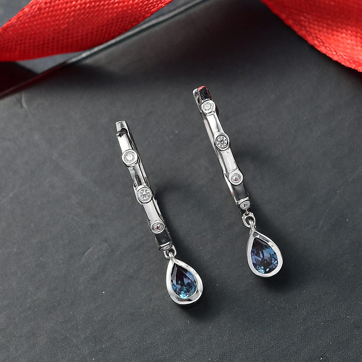 Luxuriant Lab Grown Alexandrite &amp; White Zircon Dangling Earring in Rhodium Overlay Sterling Silver 1.05 Ct. 8279035 2