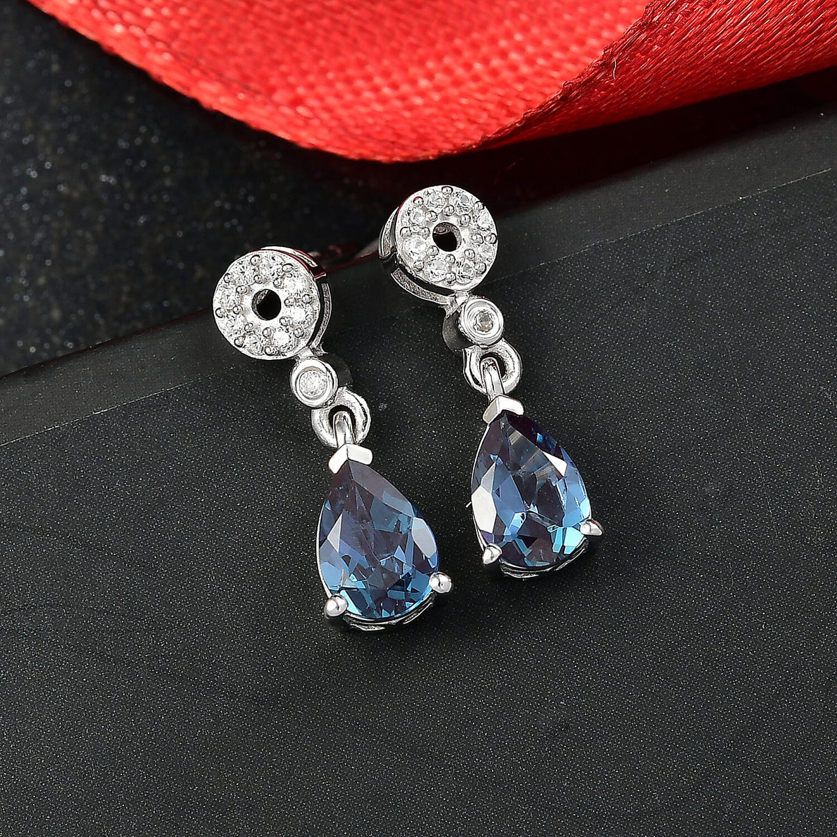Luxuriant Lab Grown Alexandrite &amp; White Zircon Dangling Earring in Rhodium Overlay Sterling Silver 1.75 Ct. 8279037 2