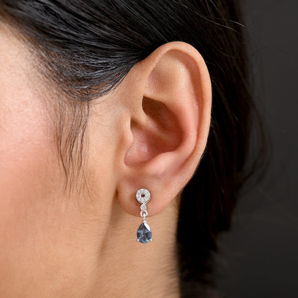Luxuriant Lab Grown Alexandrite &amp; White Zircon Dangling Earring in Rhodium Overlay Sterling Silver 1.75 Ct. 8279037 3