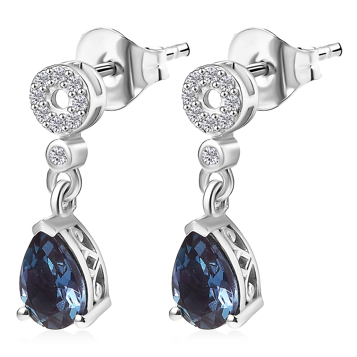 Luxuriant Lab Grown Alexandrite &amp; White Zircon Dangling Earring in Rhodium Overlay Sterling Silver 1.75 Ct. 8279037 4