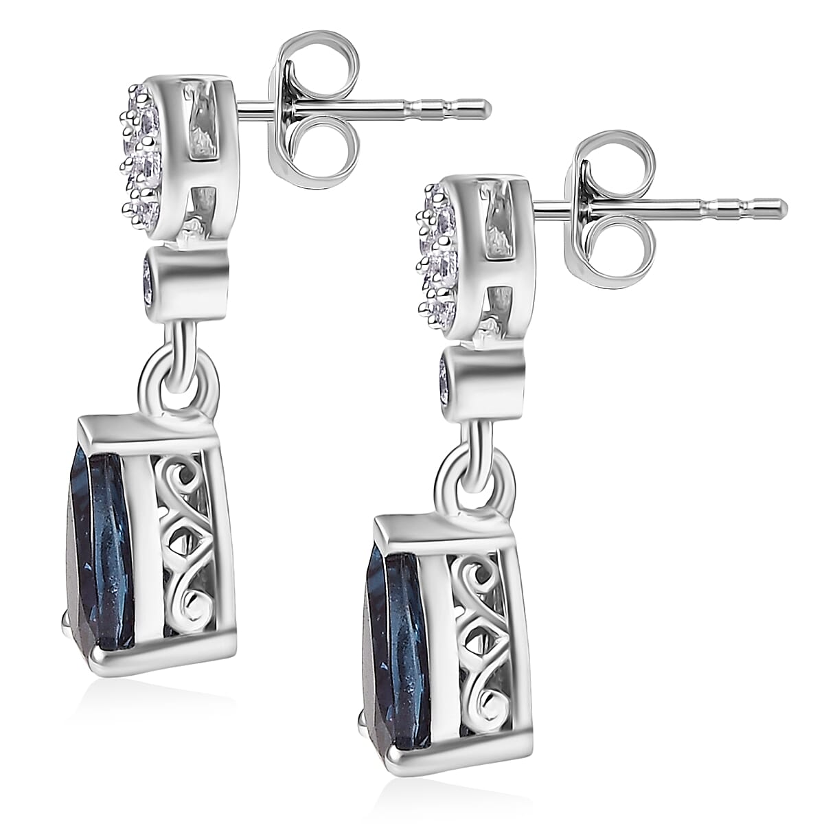 Luxuriant Lab Grown Alexandrite &amp; White Zircon Dangling Earring in Rhodium Overlay Sterling Silver 1.75 Ct. 8279037 5