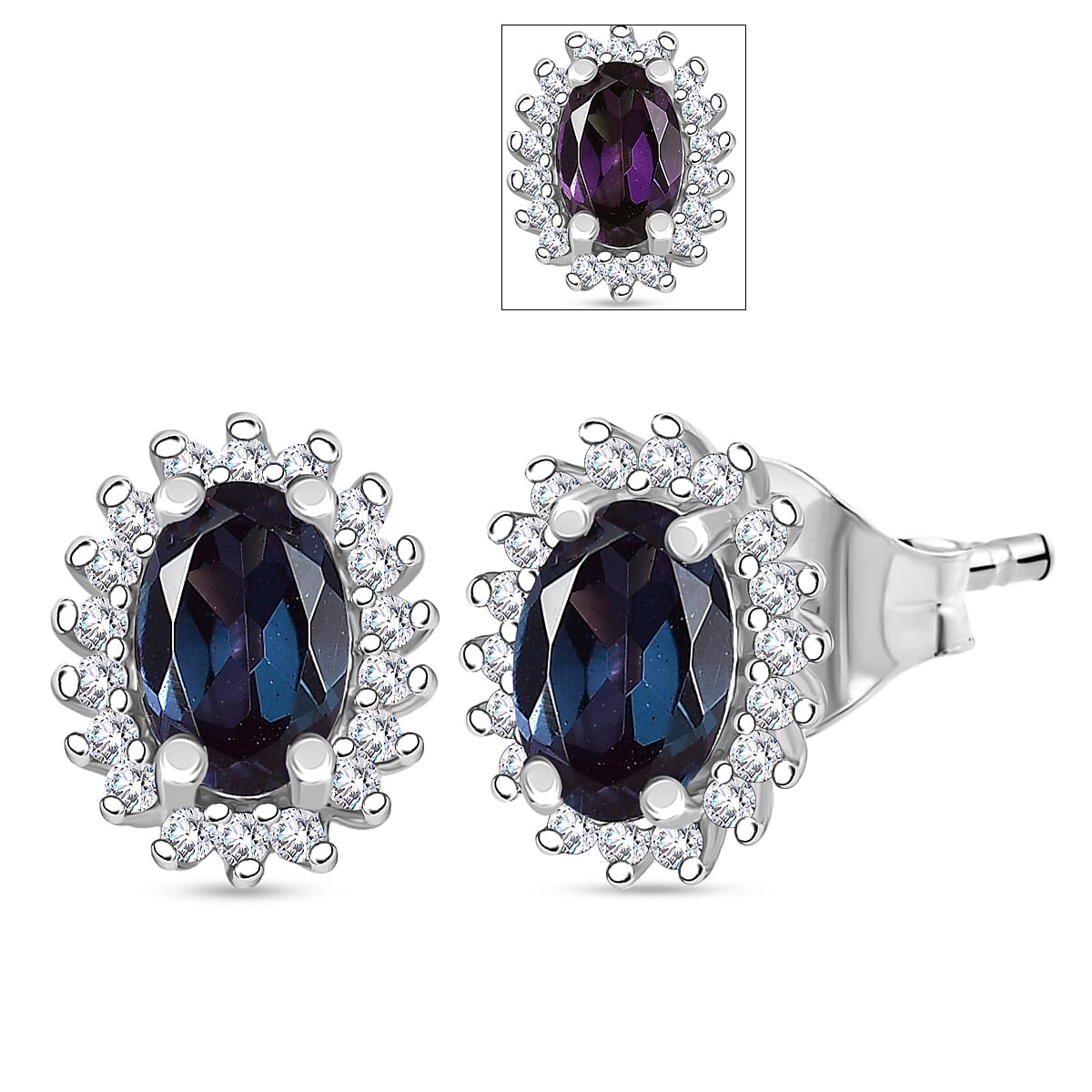 Luxuriant Lab Grown Alexandrite &amp; White Zircon Earring with Push Back in Platinum Overlay Sterling Silver 1.44 Ct. 8279199 0