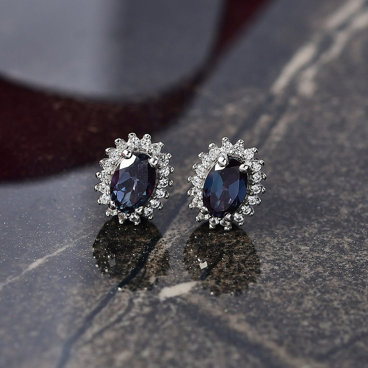 Luxuriant Lab Grown Alexandrite &amp; White Zircon Earring with Push Back in Platinum Overlay Sterling Silver 1.44 Ct. 8279199 2