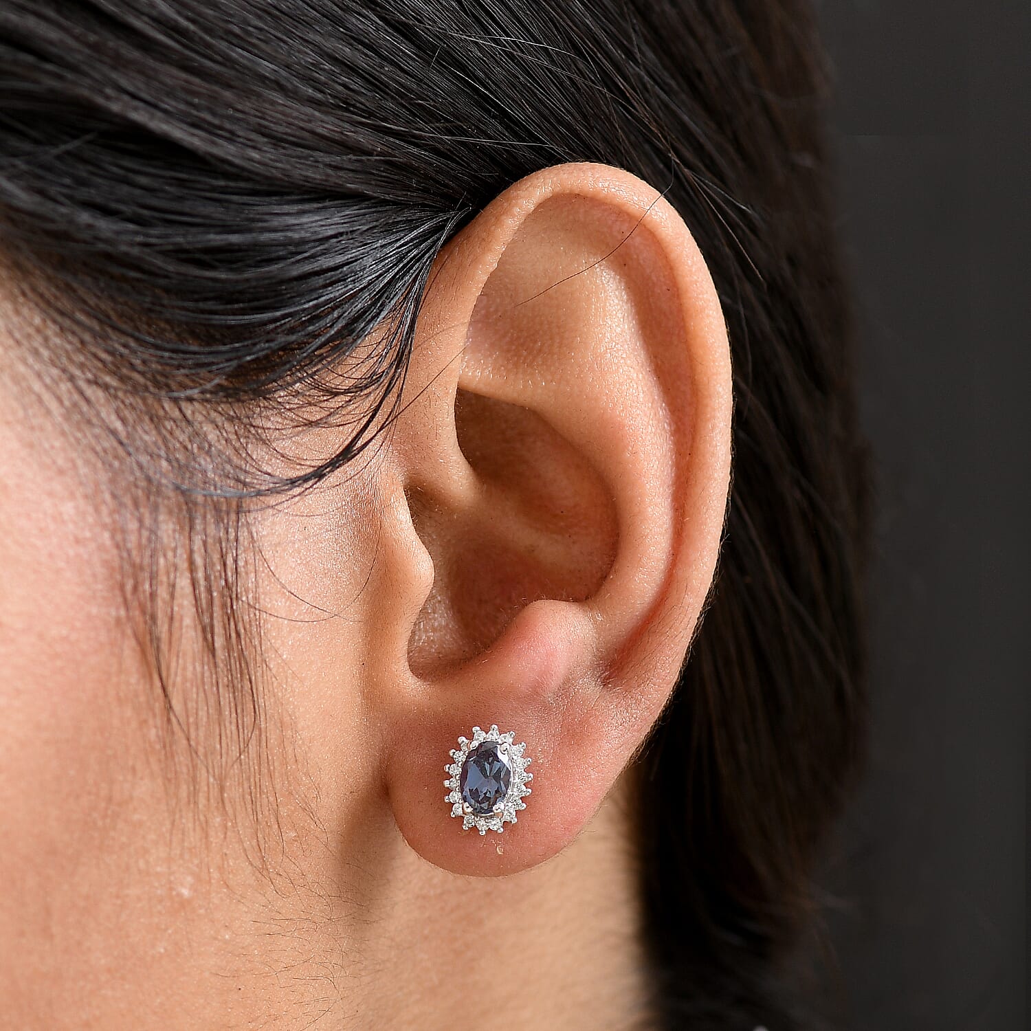 Luxuriant Lab Grown Alexandrite &amp; White Zircon Earring with Push Back in Platinum Overlay Sterling Silver 1.44 Ct. 8279199 3