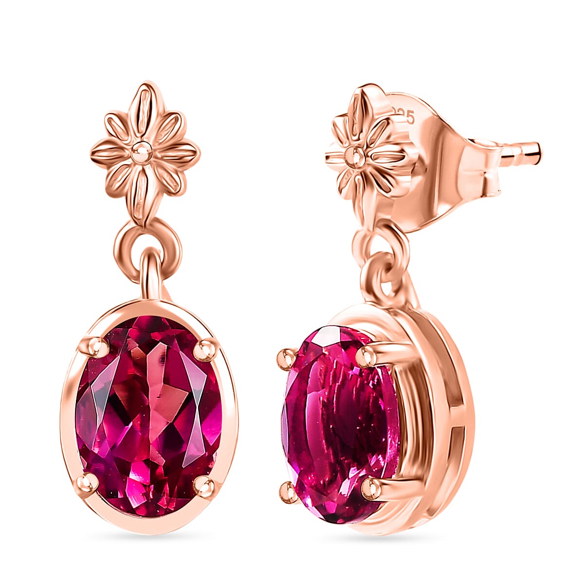 Luxuriant Lab Grown Bixbite Dangling Earring with Push Back in 14K Rose Gold Plated Sterling Silver 1.84 Ct. 8266780 0