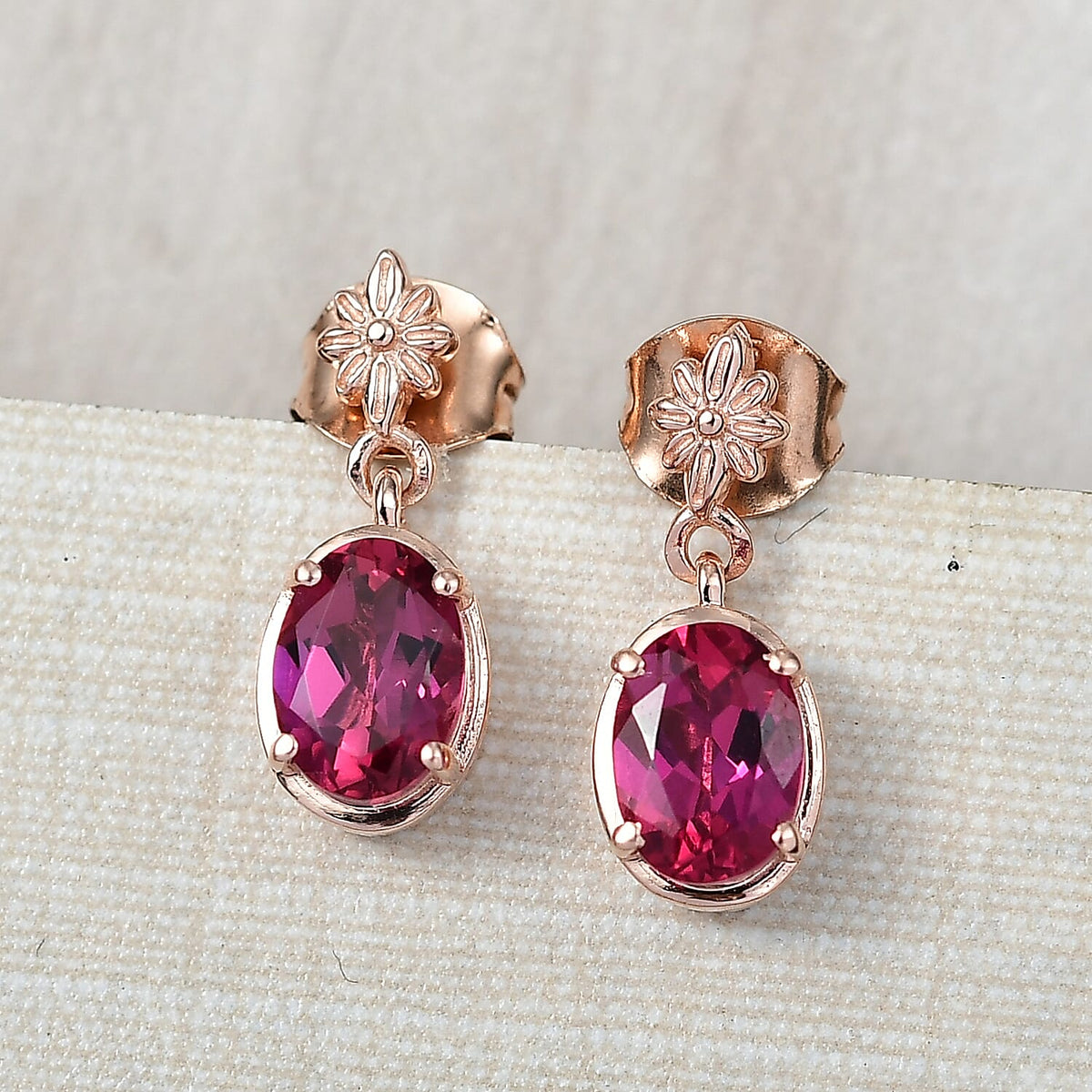Luxuriant Lab Grown Bixbite Dangling Earring with Push Back in 14K Rose Gold Plated Sterling Silver 1.84 Ct. 8266780 2