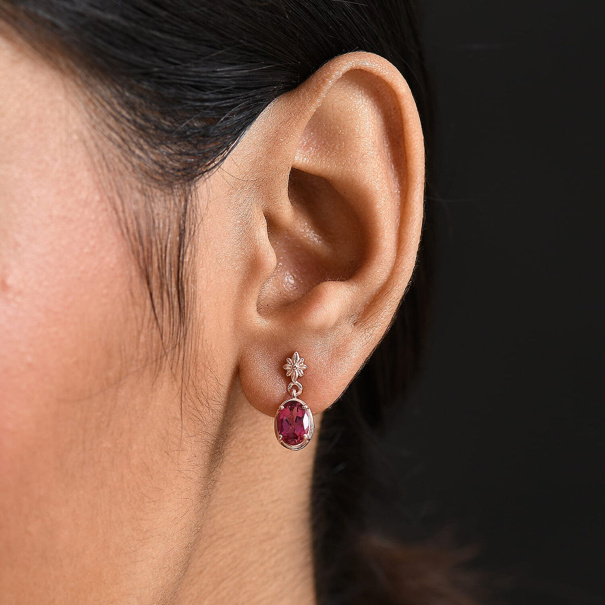 Luxuriant Lab Grown Bixbite Dangling Earring with Push Back in 14K Rose Gold Plated Sterling Silver 1.84 Ct. 8266780 3