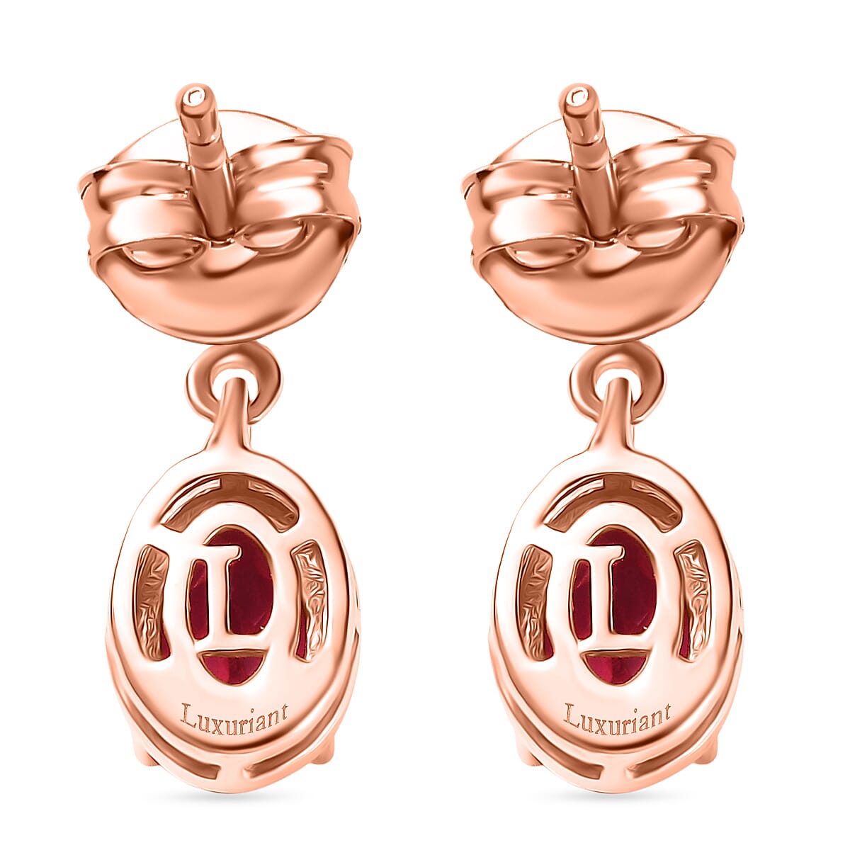 Luxuriant Lab Grown Bixbite Dangling Earring with Push Back in 14K Rose Gold Plated Sterling Silver 1.84 Ct. 8266780 5