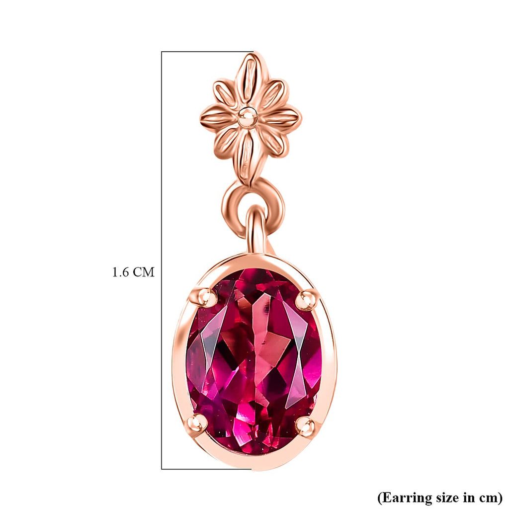 Luxuriant Lab Grown Bixbite Dangling Earring with Push Back in 14K Rose Gold Plated Sterling Silver 1.84 Ct.