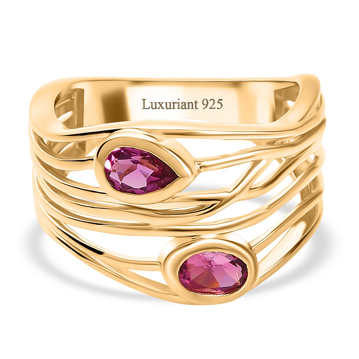 Luxuriant Lab Grown Bixbite Filigree Ring in 18K Yellow Gold Plating Sterling Silver 8287086 0
