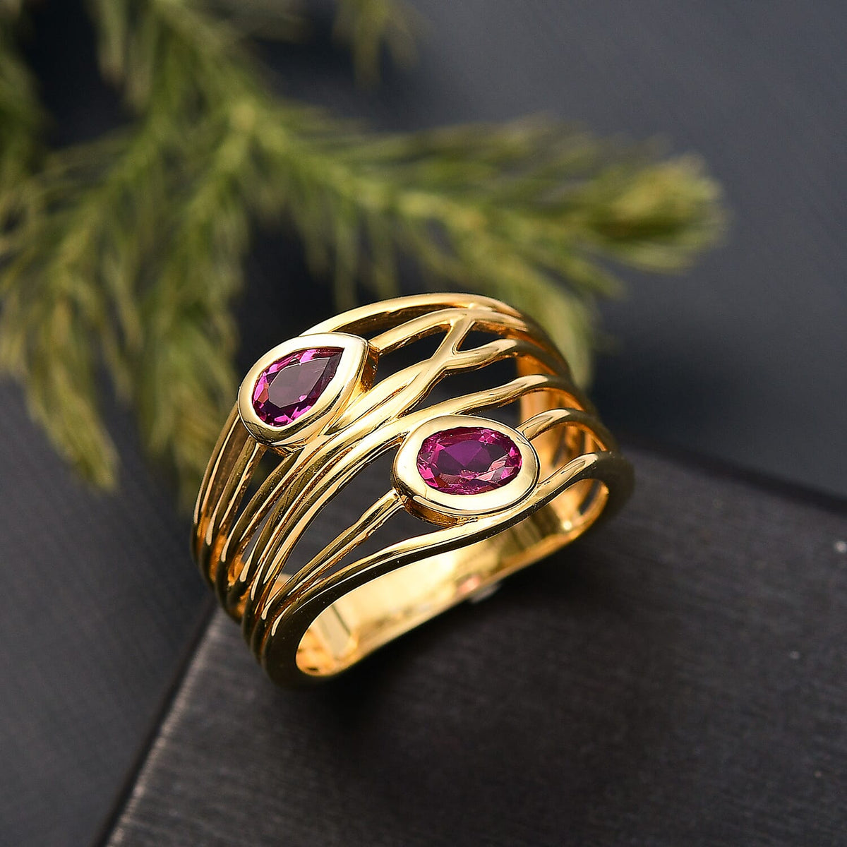 Luxuriant Lab Grown Bixbite Filigree Ring in 18K Yellow Gold Plating Sterling Silver 8287086 2