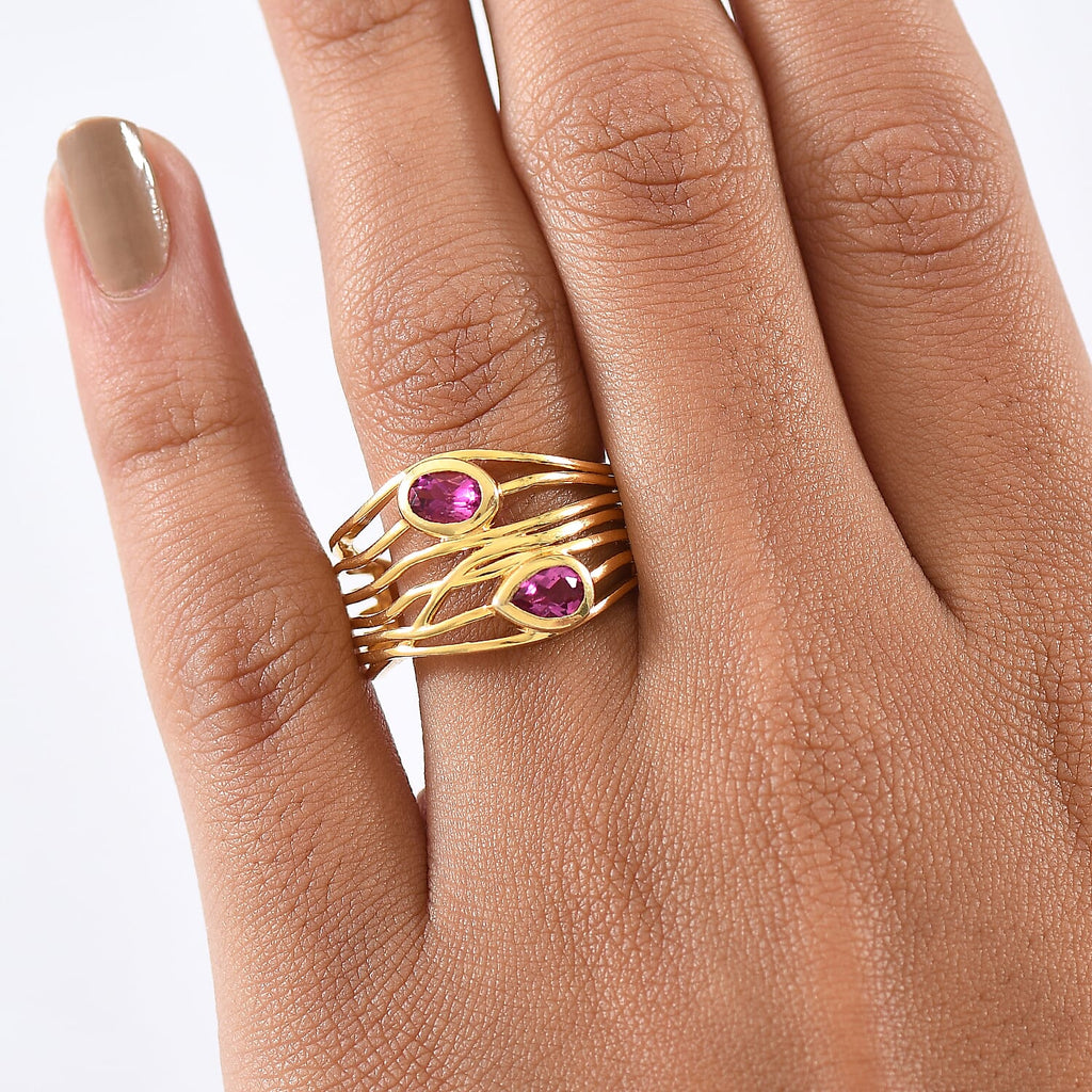 Luxuriant Lab Grown Bixbite Filigree Ring in 18K Yellow Gold Plating Sterling Silver