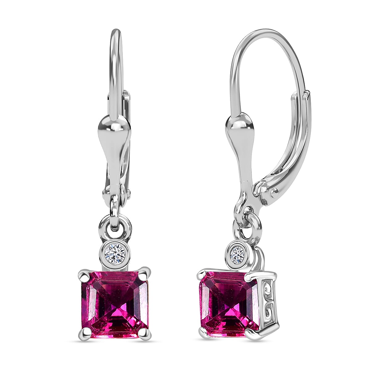 Luxuriant Lab Grown Bixbite &amp; Lab Grown Diamond (SI-GH) Lever Back Earring in Rhodium Overlay Sterling Silver 1.23 Ct. 8279896 0