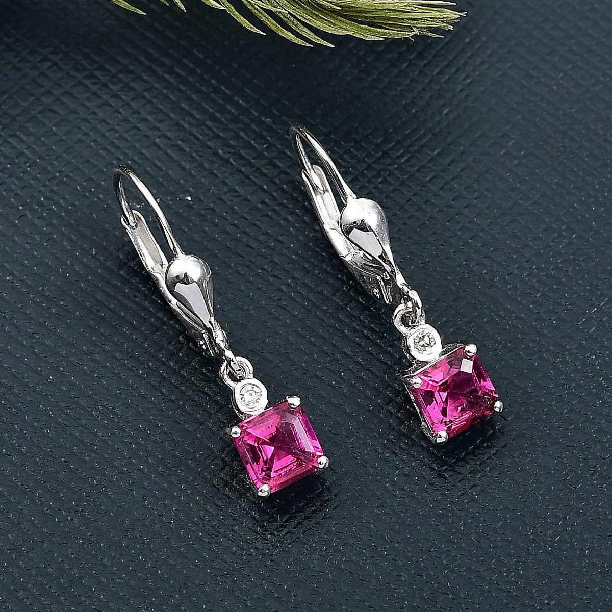 Luxuriant Lab Grown Bixbite &amp; Lab Grown Diamond (SI-GH) Lever Back Earring in Rhodium Overlay Sterling Silver 1.23 Ct. 8279896 2