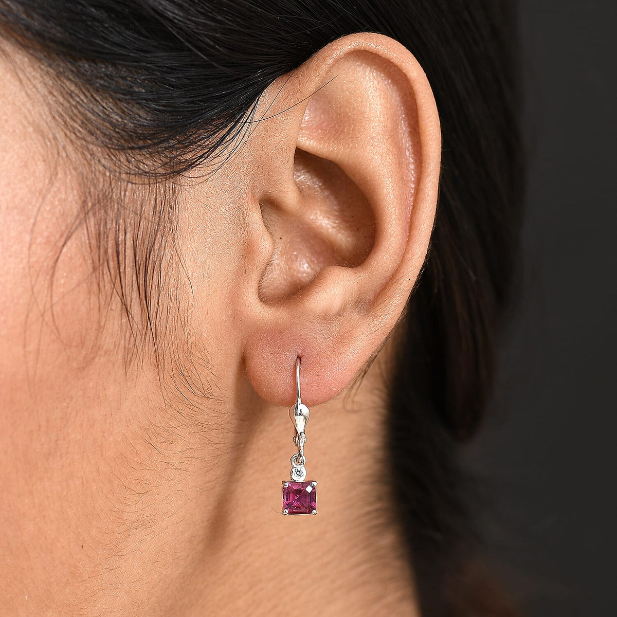 Luxuriant Lab Grown Bixbite &amp; Lab Grown Diamond (SI-GH) Lever Back Earring in Rhodium Overlay Sterling Silver 1.23 Ct. 8279896 3