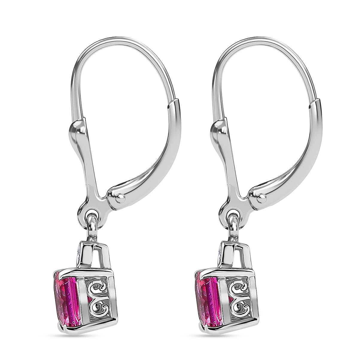 Luxuriant Lab Grown Bixbite &amp; Lab Grown Diamond (SI-GH) Lever Back Earring in Rhodium Overlay Sterling Silver 1.23 Ct. 8279896 4
