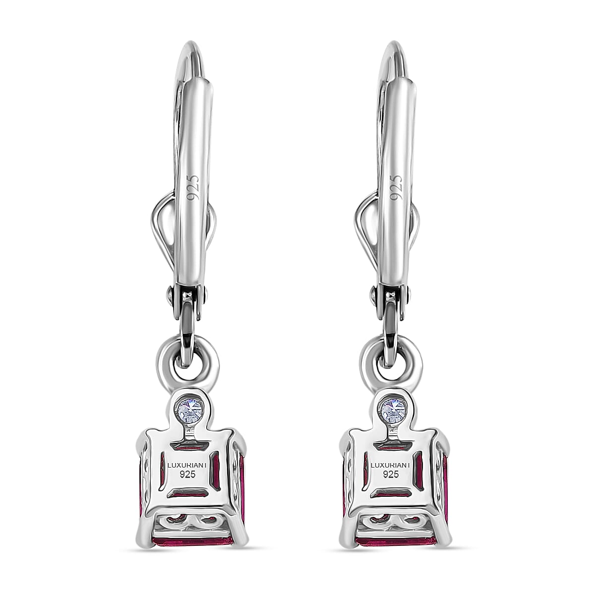 Luxuriant Lab Grown Bixbite &amp; Lab Grown Diamond (SI-GH) Lever Back Earring in Rhodium Overlay Sterling Silver 1.23 Ct. 8279896 5