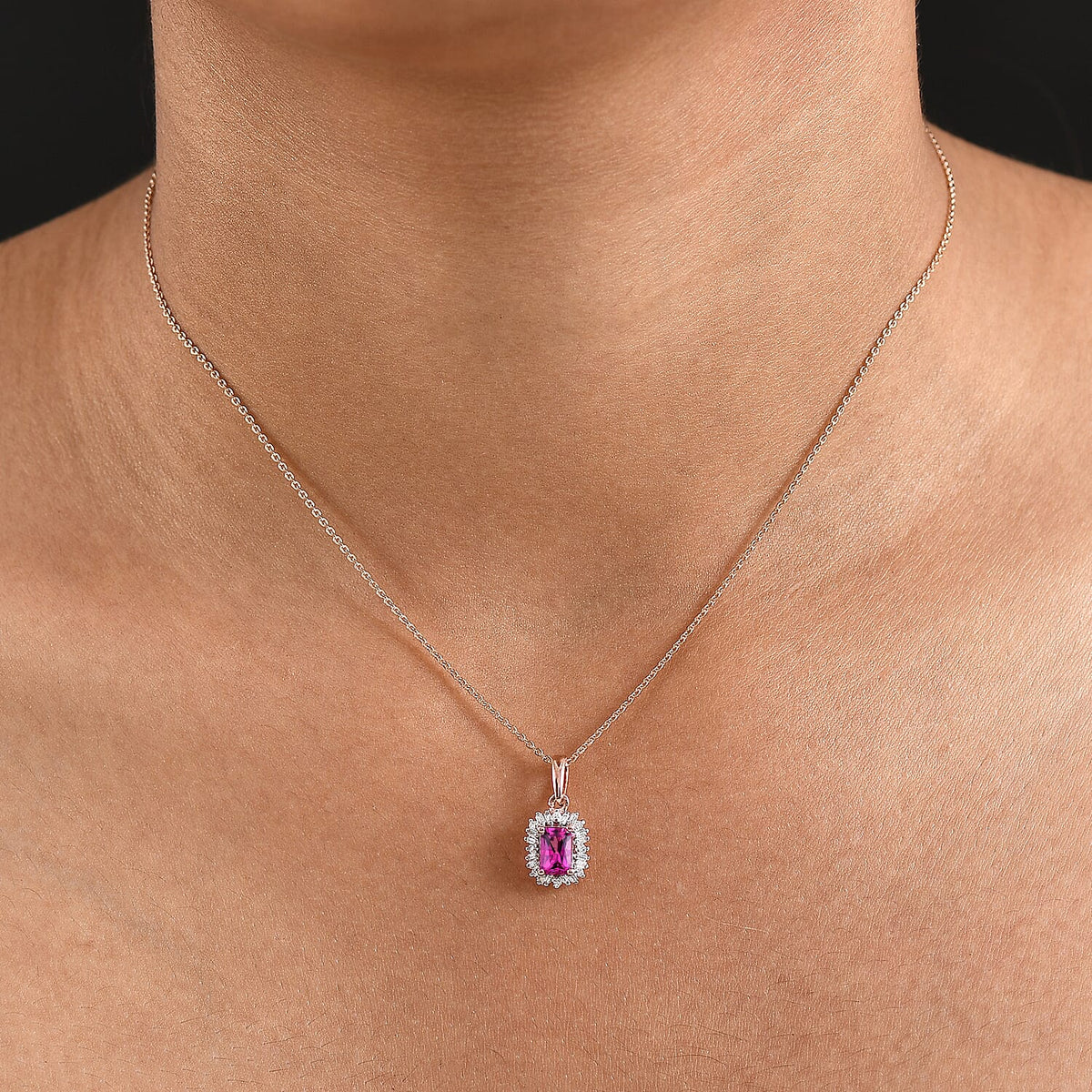 Luxuriant Lab Grown Bixbite &amp; Lab Grown Diamond (SI-GH) Pendant with Chain (Size 20) in 18K Vermeil Rose Gold Plated Sterling Silver 4427207 2