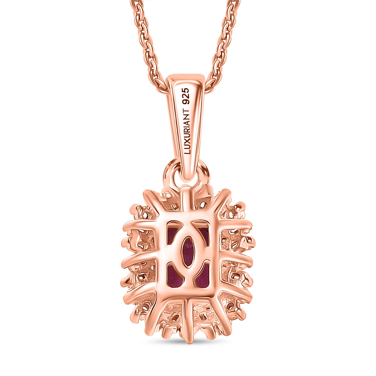 Luxuriant Lab Grown Bixbite &amp; Lab Grown Diamond (SI-GH) Pendant with Chain (Size 20) in 18K Vermeil Rose Gold Plated Sterling Silver 4427207 5