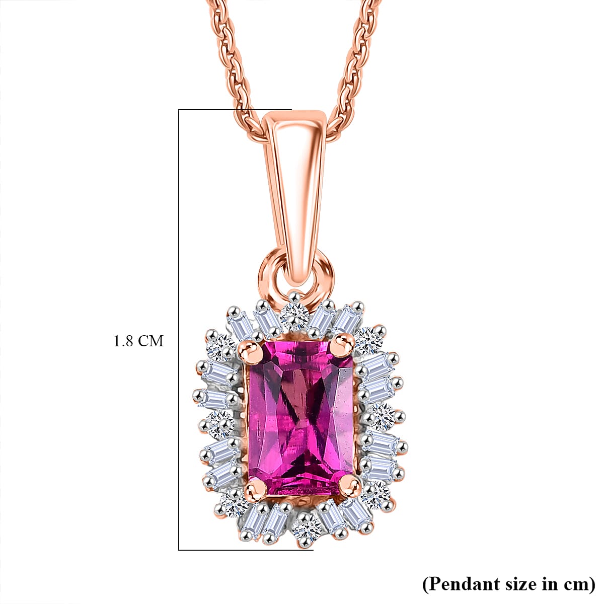 Luxuriant Lab Grown Bixbite &amp; Lab Grown Diamond (SI-GH) Pendant with Chain (Size 20) in 18K Vermeil Rose Gold Plated Sterling Silver 4427207 6