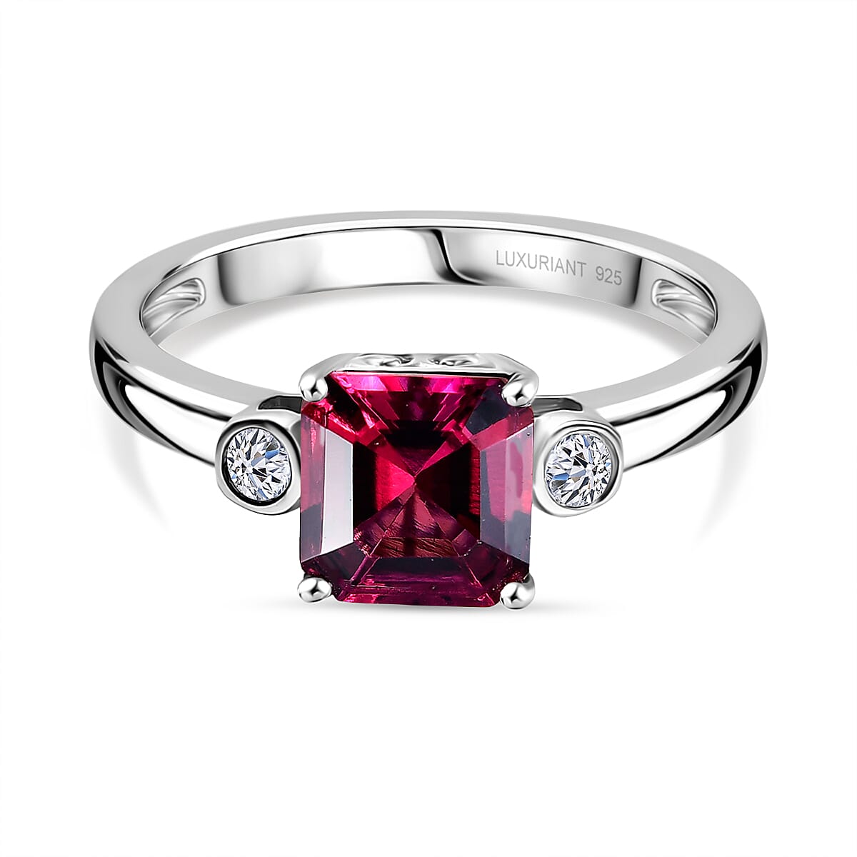 Luxuriant Lab Grown Bixbite &amp; Lab Grown Diamond (SI-GH) Ring in Rhodium Overlay Sterling Silver 1.56 Ct. 8279879 0
