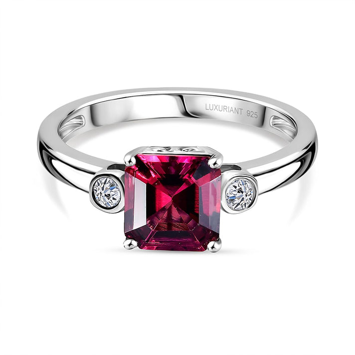 Luxuriant Lab Grown Bixbite &amp; Lab Grown Diamond (SI-GH) Ring in Rhodium Overlay Sterling Silver 1.56 Ct. 8279885 1