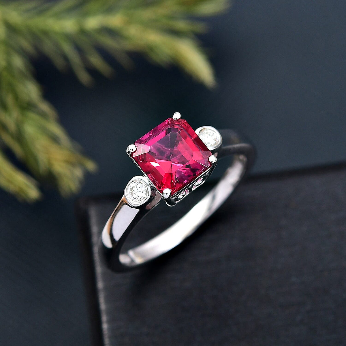 Luxuriant Lab Grown Bixbite &amp; Lab Grown Diamond (SI-GH) Ring in Rhodium Overlay Sterling Silver 1.56 Ct. 8279879 2