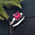 Luxuriant Lab Grown Bixbite & Lab Grown Diamond (SI-GH) Ring in Rhodium Overlay Sterling Silver 1.56 Ct.