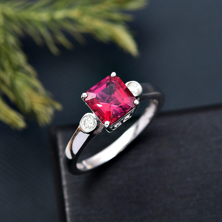 Luxuriant Lab Grown Bixbite &amp; Lab Grown Diamond (SI-GH) Ring in Rhodium Overlay Sterling Silver 1.56 Ct. 8279885 2