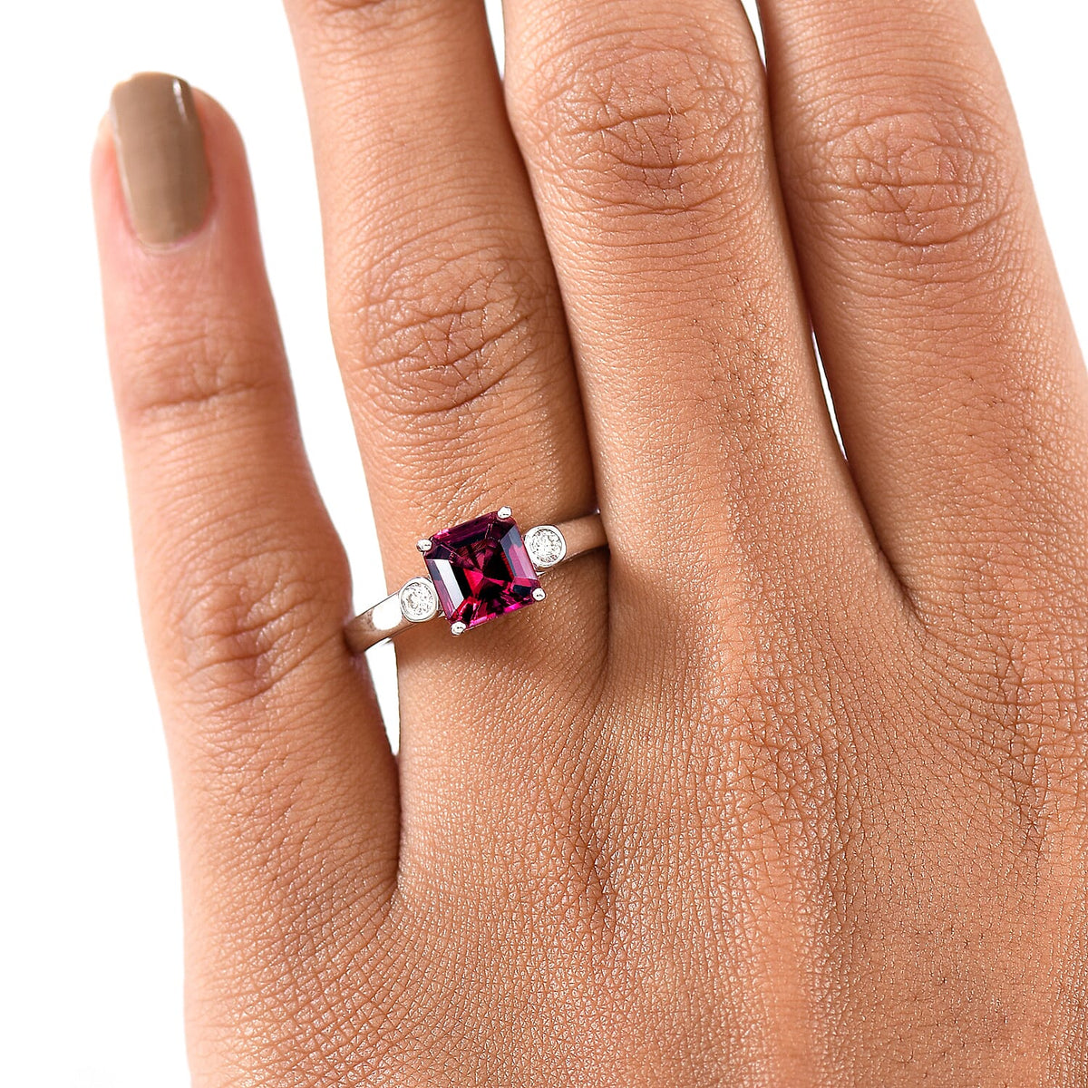 Luxuriant Lab Grown Bixbite &amp; Lab Grown Diamond (SI-GH) Ring in Rhodium Overlay Sterling Silver 1.56 Ct. 8279879 3